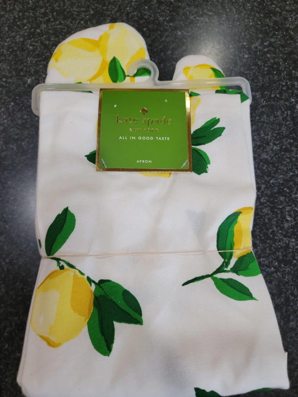 kate spade New York Lemon Print White Cotton Apron And Oven Mitt